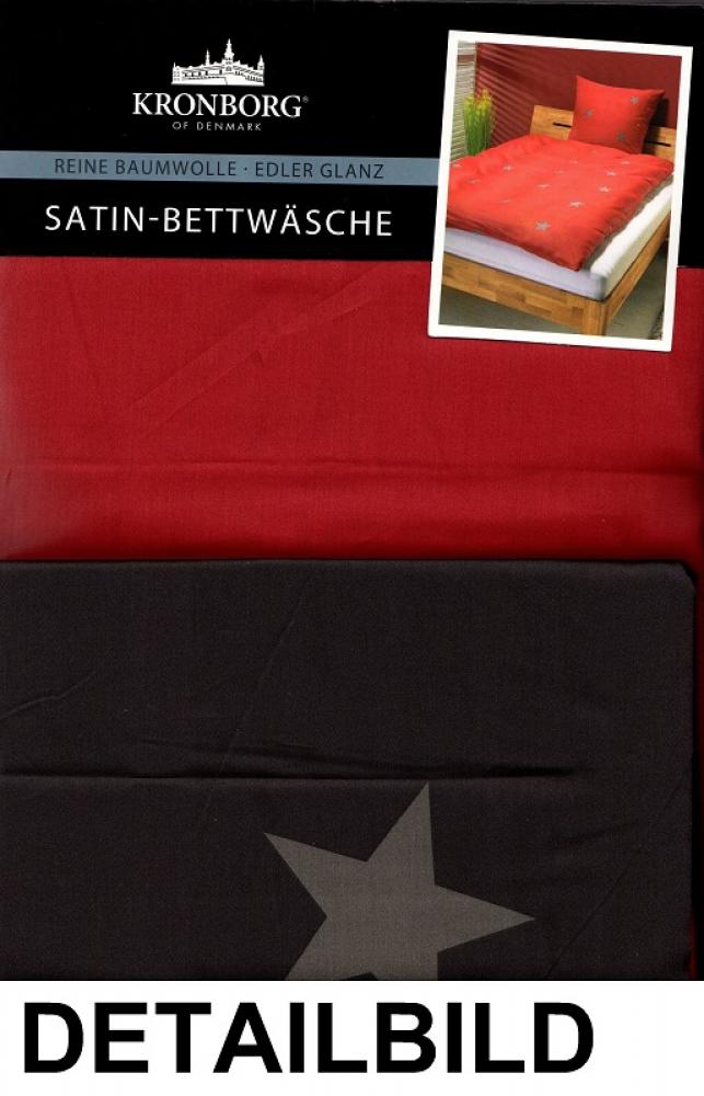 Kronborg Satin Bettwäsche Sterne rot/anthrazit Doubleface - 135x 200cm - Baumwolle